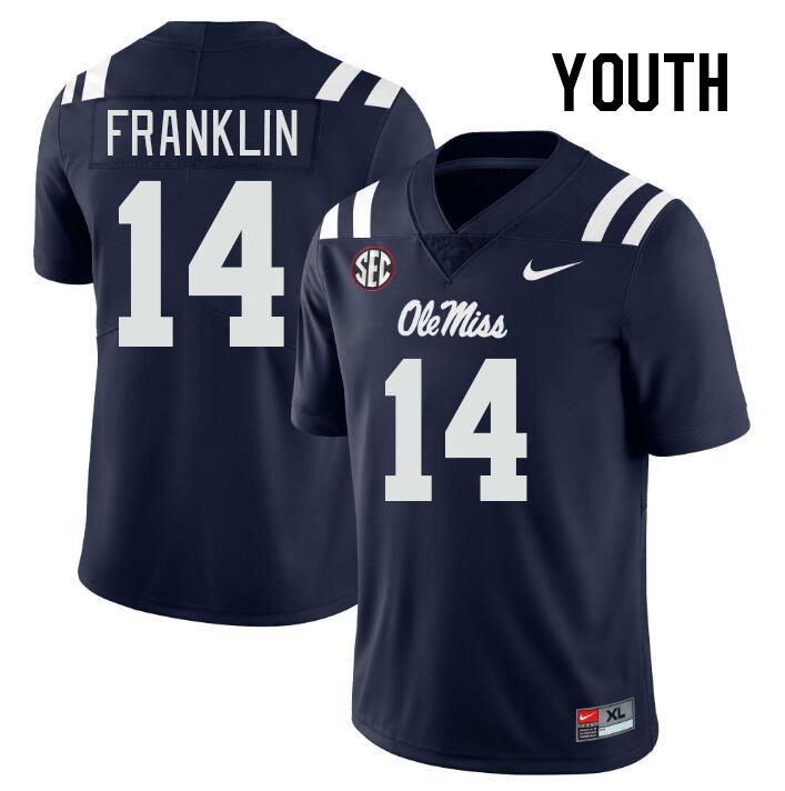 Youth #14 Kam Franklin Ole Miss Rebels College Football Jerseys Stitched-Navy